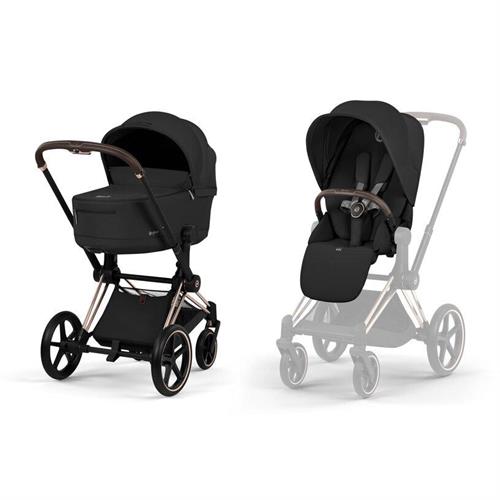 DUO PRIAM Comfort Rosegold incl. Fold Lux Carry Cot - Sepia Blac