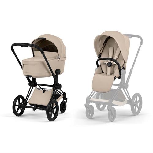 DUO PRIAM Comfort Matt Black incl. Fold Lux Carry Cot - Cozy Bei