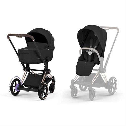 DUO ePRIAM Comfort Rosegold incl. Fold Lux Carry Cot - Sepia Bla
